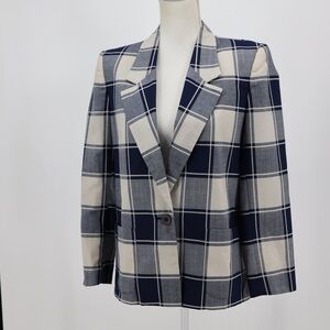 Vintage Weathervane Navy Cream Plaid Blazer Made In USA ILGWU Union Label Sz 6
